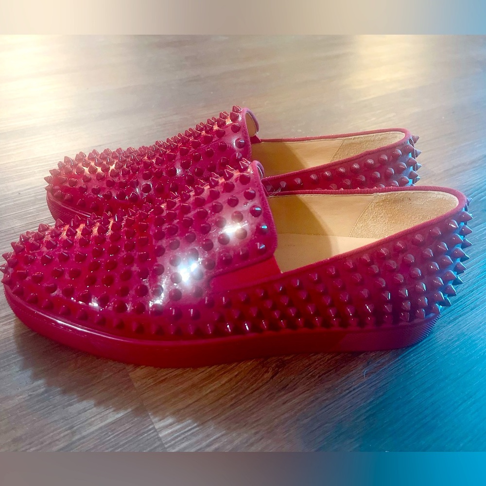 Christian Louboutin Roller Boat Flat Patent Leather GG Spikes Shoes Size:42